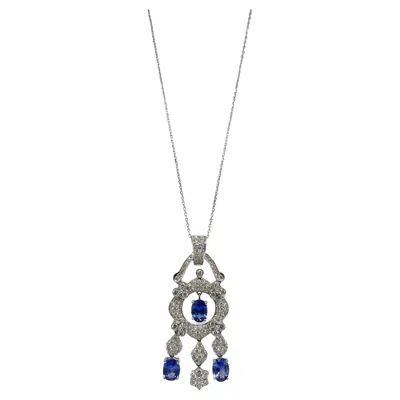 Pre-owned 1stdibs 18k White Gold Diamond And Sapphire Pendant Necklace