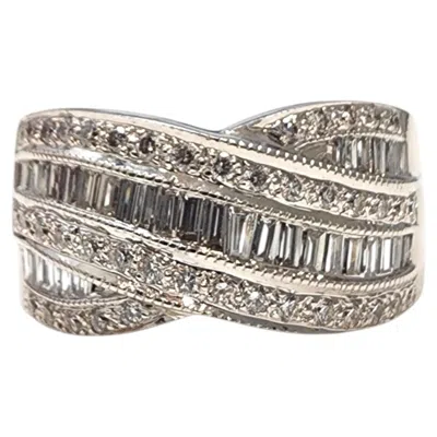 Pre-owned 1stdibs 18k White Gold Diamond Crossover Ring Size 8.25 #25596