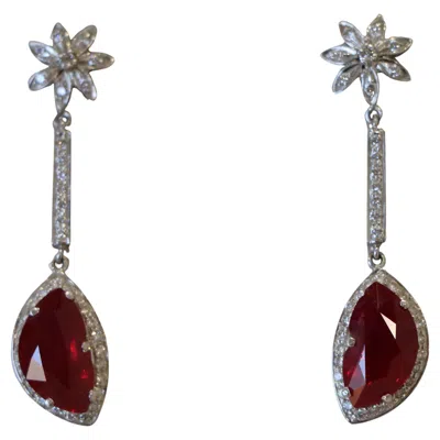 Pre-owned 1stdibs 18k White Gold Earrings Set With Rubies And Diamonds