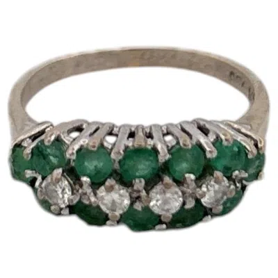 Pre-owned 1stdibs 18k White Gold Emerald And Diamond Ring Layered Fan Like Cluster