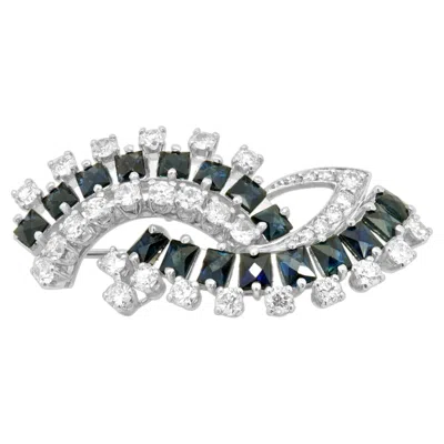 Pre-owned 1stdibs 18k White Gold French Cut Blue Sapphire And Round Diamond Bypass Pin