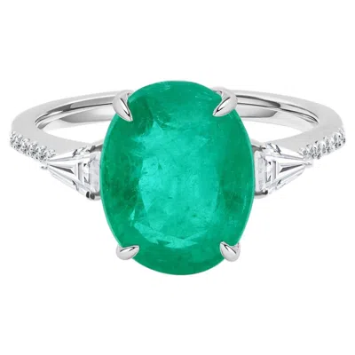 Pre-owned 1stdibs 18k White Gold Natural Oval Zambian Emerald Diamond Cocktail Ring