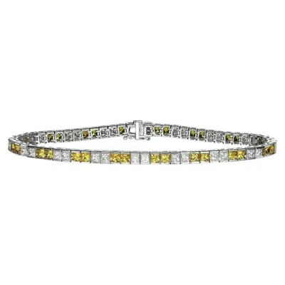 Pre-owned 1stdibs 18k White Gold Princess Cut Tennis Bracelet 8.71 Tcw Diamonds & Sapphires