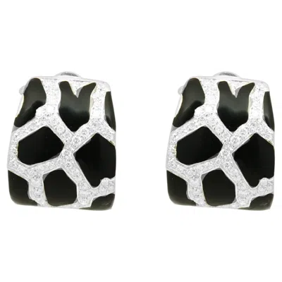 Pre-owned 1stdibs 18k White Gold Round Diamond And Black Enamel Animal Print Earrings