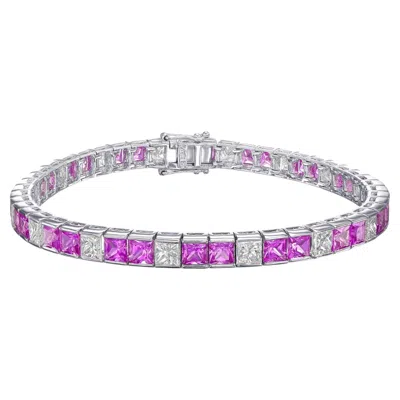 Pre-owned 1stdibs 18k White Gold Tennis Bracelet, 16 Princess Cut Diamonds & 32 Pink Sapphires, 7"