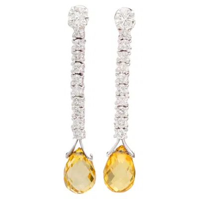 Pre-owned 1stdibs 18k White Gold Yellow Sapphire And Diamond Drop Earrings