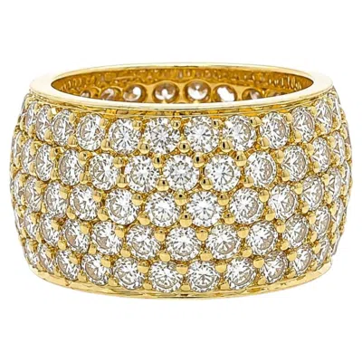 Pre-owned 1stdibs 18k Yellow Gold 5.60ctw Fiery Diamond Pave 5 Row Wide Eternity Band Ring Size4.5