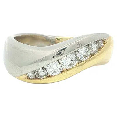 Pre-owned 1stdibs 18k Yellow Gold & Platinum Fiery Brilliant Diamond Wavy Solid Band Ring