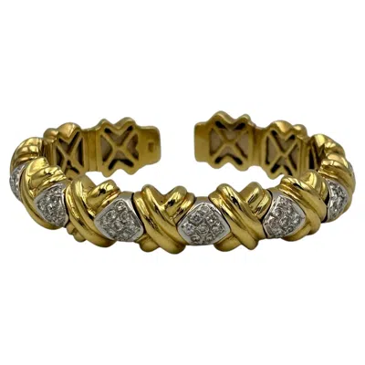 Pre-owned 1stdibs 18k Yellow Gold Bangle With Cross Motif Adorned With Diamonds, Circa 1980, Italy