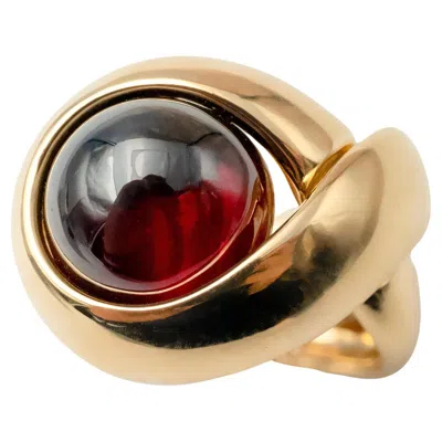 Pre-owned 1stdibs 18k Yellow Gold Cabochon Garnet Dome Ring, Size 6.5, Contemporary