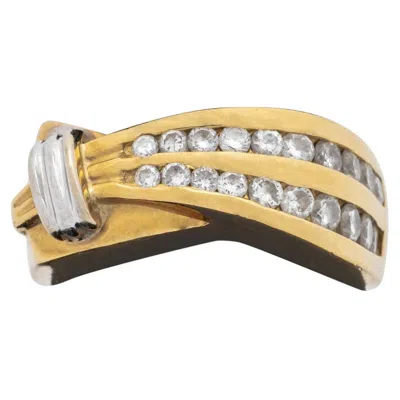 Pre-owned 1stdibs 18k Yellow Gold Diamond Two Row Channel Band Ring, Late 20th Century