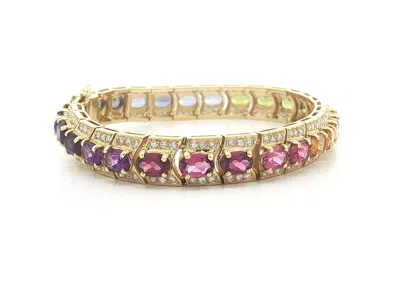 Pre-owned 1stdibs 18k Yellow Gold Gradient Color Gemstone Diamond Border Chevron Link Bracelet