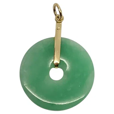 Pre-owned 1stdibs 18k Yellow Gold Green Jade Pi Disc Pendant #24185