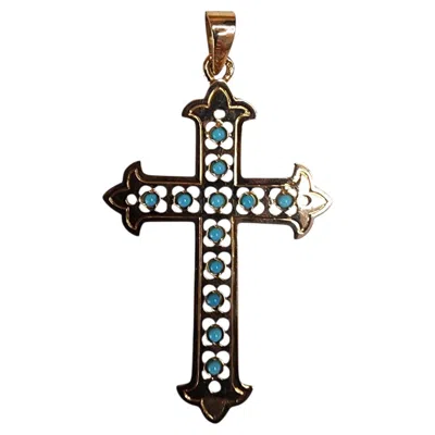Pre-owned 1stdibs 18k Yellow Gold Turquoise Cross Pendant #25545