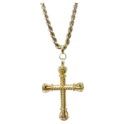 Pre-owned 1stdibs 18k Yellow Gold Vintage Cross Pendant On 30 Inch 6mm, Adjustable, Rope Chain