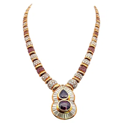 Pre-owned 1stdibs 18k Yg Pendant Necklace 13ct Round & Tapered Baguette Diamonds And 4.45ct Ruby In Multi