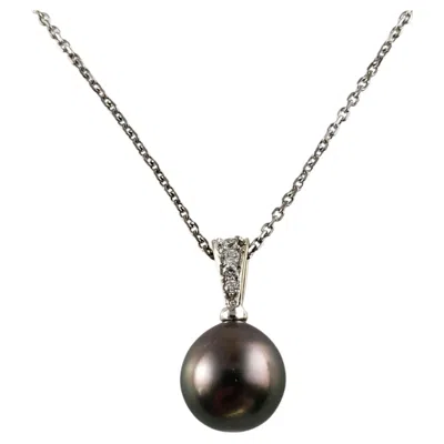 Pre-owned 1stdibs 18k/14k White Gold And Diamond Black Pearl Pendant Necklace #14139