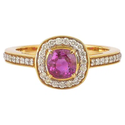 Pre-owned 1stdibs 18kt Gold & Radiant Ruby Ring With Diamond Accents In Multi