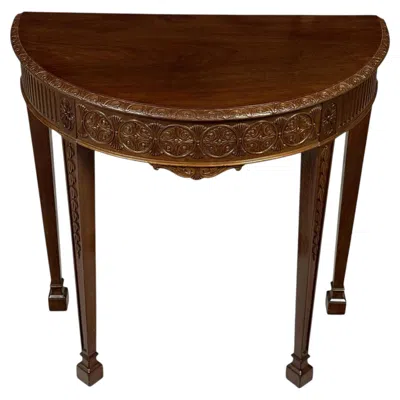 Pre-owned 1stdibs 18th Century Style Demi Lune Console Table With Carved Detail In Brown