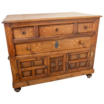Pre-owned 1stdibs 18th Spanish Sacristy Chest Of Drawers With Geometric Marquetry In Brown