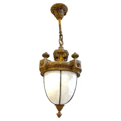 Pre-owned 1stdibs 1900 Caldwell Neoclassical Pendant Light, Gilt Plaster And Glass In Transparent