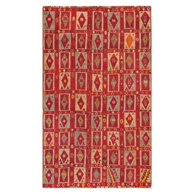 Pre-owned 1stdibs 1900s Red Geometric Antique Turkish Oushak Flat-weave Rug 6'6" X 11' Wool Carpet