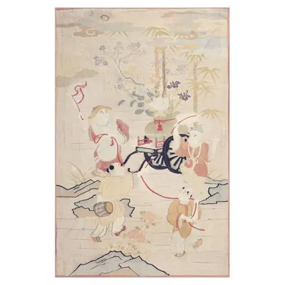 Pre-owned 1stdibs 1920s Beige Field Artistic East Asian Heritage Antique Japenese Kesi Woven Rug In Brown