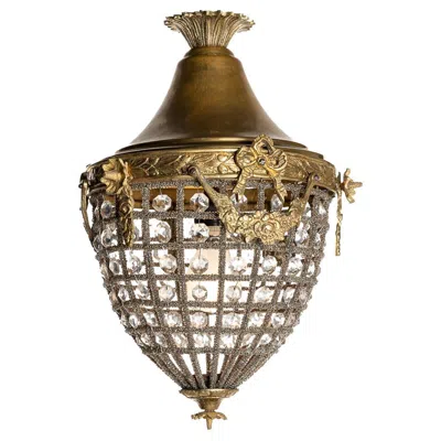 Pre-owned 1stdibs 1920s Handmade Brass, Bronze, Glass And Beaded Wirework, French Lantern In Gold