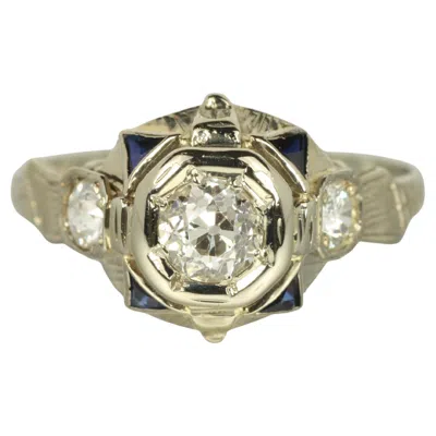 Pre-owned 1stdibs 1920s Old European Cut Diamond & Sapphire Art Deco Engagement Ring In Blue
