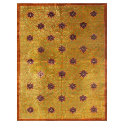 Pre-owned 1stdibs 1920s Orange Branches Sprays Modern Floral Antique Chinese Knotted Art Deco Rug