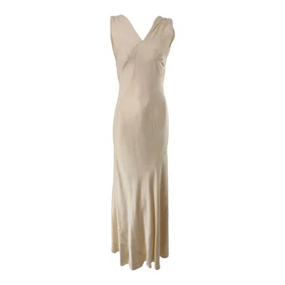 Pre-owned 1stdibs 1930s Ivory Silk Satin Bias Cut Evening Wedding Dress V Neck Open Back In White