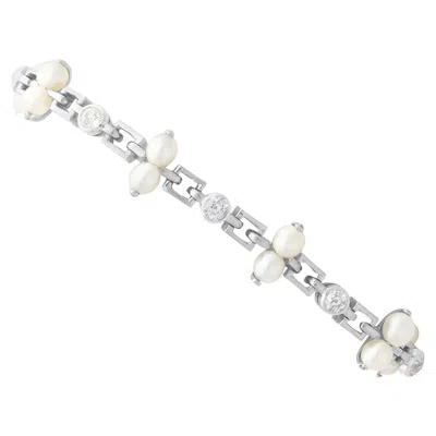 Pre-owned 1stdibs 1940s Vintage 0.82 Carat Diamond And Natural Pearl Platinum Bracelet In Multi