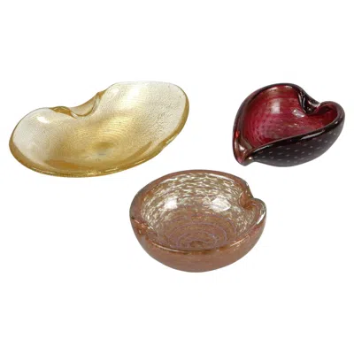 Pre-owned 1stdibs 1950's Italian Gold Copper Aventurine Art Glass Bowl Lot In Brown
