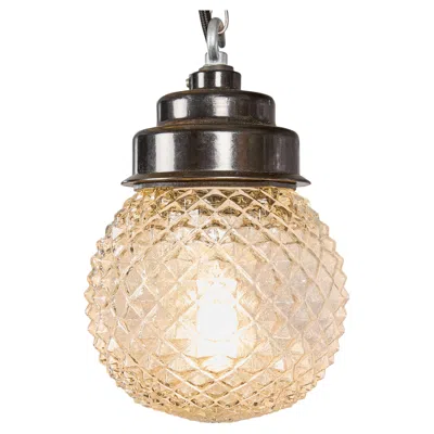 Pre-owned 1stdibs 1950's New Old Stock Striped Mottled Pineapple Shaped Pendant Lamps In Black