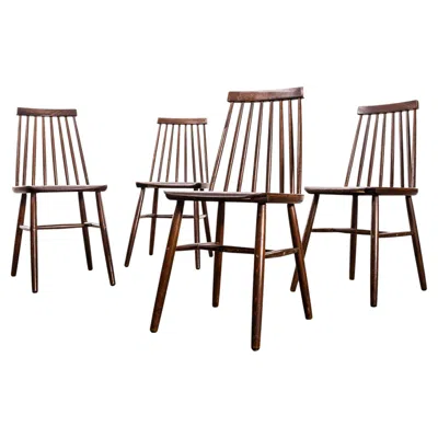 Pre-owned 1stdibs 1950's Rich Oak Café Spindle Back Dining Chairs - Set Of Four In Brown