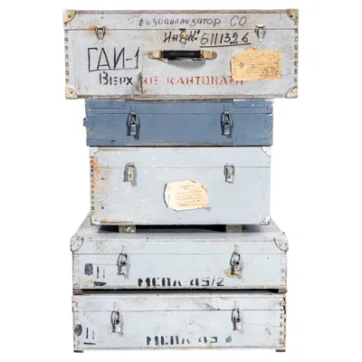 Pre-owned 1stdibs 1960's Extra Large Industrial Equipment Boxes - Set Of Five In Brown