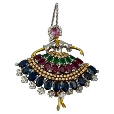 Pre-owned 1stdibs 1960s 18k Ballerina Pendant/brooch With Diamonds, Sapphires, Rubies, Emeralds In Multi