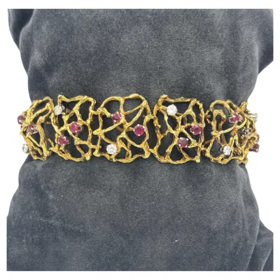 Pre-owned 1stdibs 1960s 18k Gold Organic Shaped Bracelet With Rubies And Diamonds In Multi