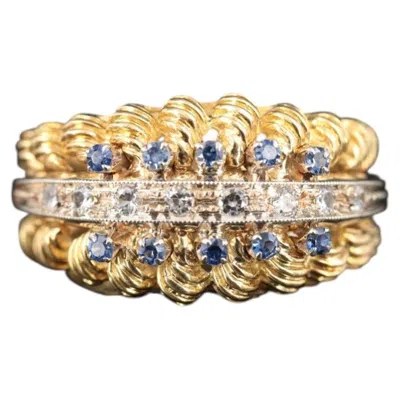 Pre-owned 1stdibs 1960s 18k Gold Retro Sapphire And Spinel Ruffle Ring In Blue