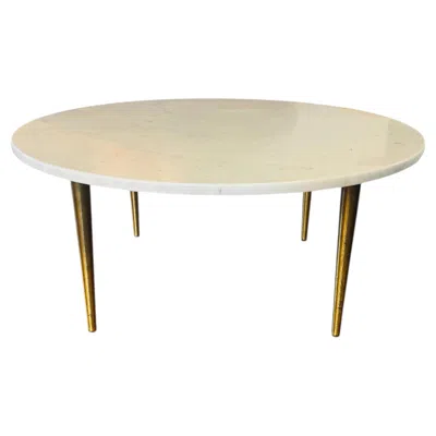 Pre-owned 1stdibs 1960s Italian Carrara Marble Coffee Table With Burnished Brass Tapered Legs In Brown
