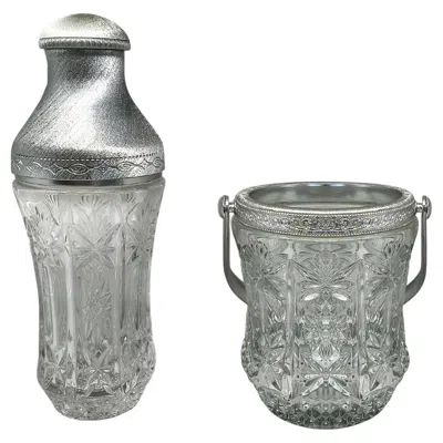 Pre-owned 1stdibs 1960s Italian Mid-century Cut Crystal & Brushed Metal Cocktail Set By Arir In Gray