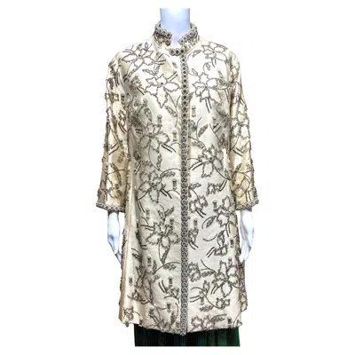 Pre-owned 1stdibs 1960s Women's Cream Silk Beaded Coat With Pearls And Rhinestones In White