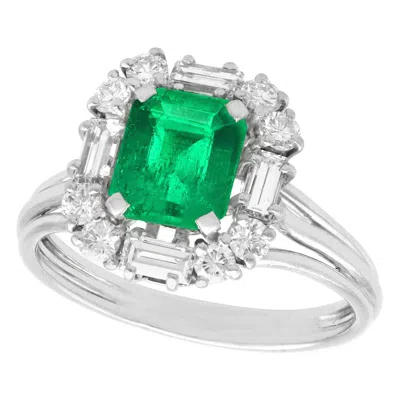 Pre-owned 1stdibs 1970s 1.43 Carat Emerald And Diamond Platinum Cluster Ring In Green