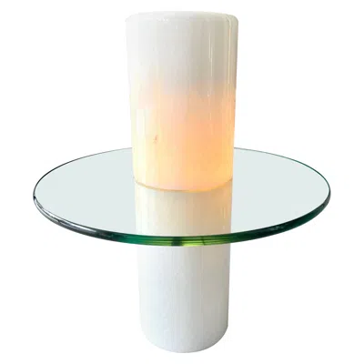 Pre-owned 1stdibs 1970s Minimalist Sculpture Modernist Italian Marble Glass Illuminated Side Table In Sand