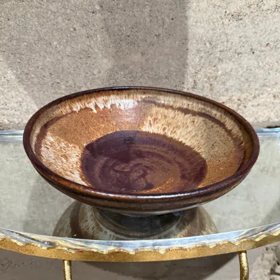 Pre-owned 1stdibs 1977 Speckled Art Pottery Bowl Signed Rucker Mid-century Modern Studio In Brown