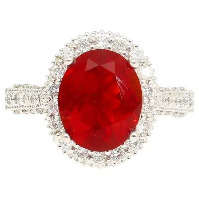 Pre-owned 1stdibs 1.98 Carat Oval Opal & Diamond Halo Pave 14k White Gold Filigree Ring