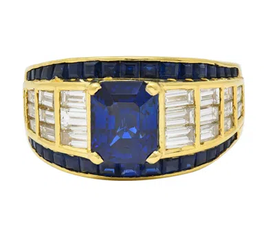 Pre-owned 1stdibs 1980's 5.40 Ctw Sapphire Diamond 18 Karat Yellow Gold Vintage Wide Band Ring