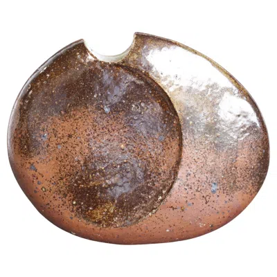 Pre-owned 1stdibs 1980s French Stoneware Vase, Elliptical Shape, Textured Enamel Finish In Brown