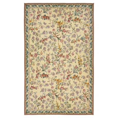 Pre-owned 1stdibs 1990s Handcrafted French Aubusson Wool Rug In Pale Yellow With Floral Design