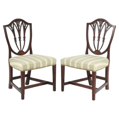 Pre-owned 1stdibs 19c Shield Back Inlaid Mahogany Chairs (pair) In Brown